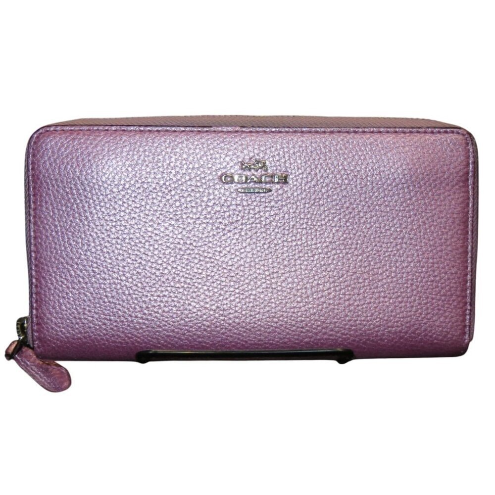 Coach Metallic Pink Leather Zip Around Accordion Continental Long Wallet